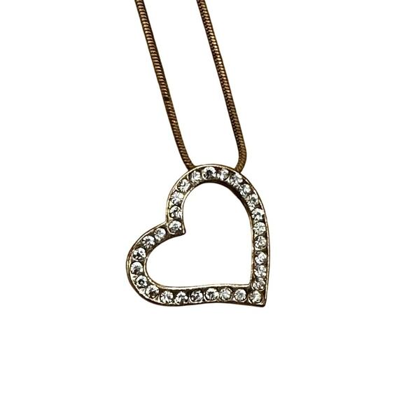 Vintage Gold CZ Heart Necklace Valentine Love Jewelry Adjustable - Picture 1 of 5